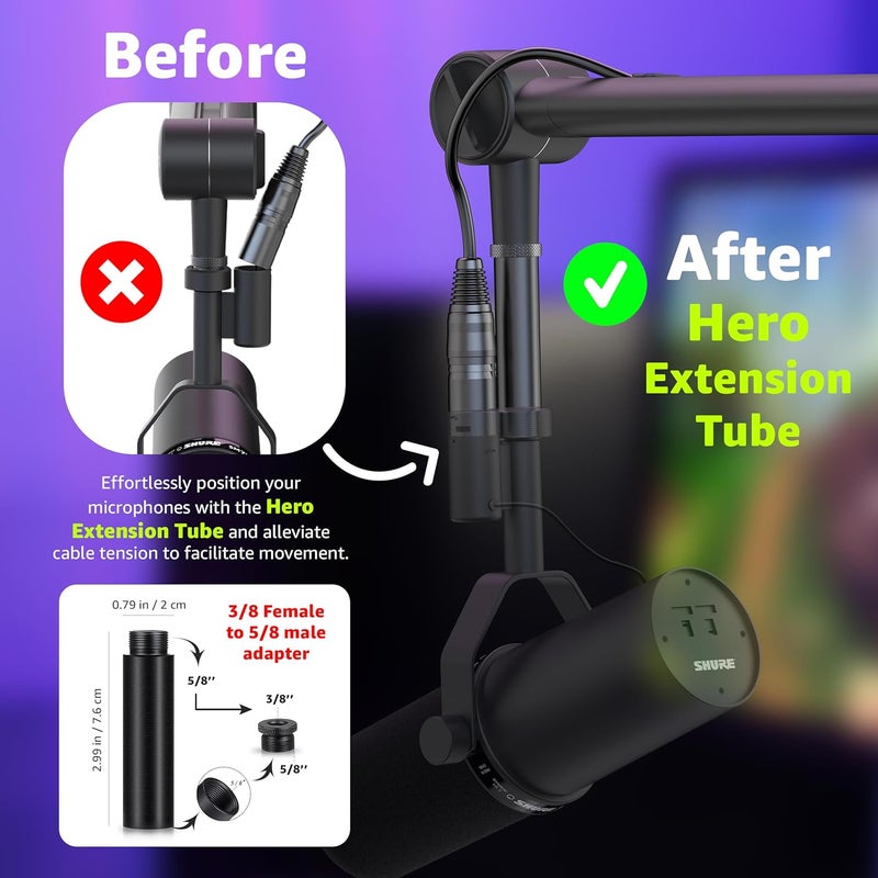 i-XTECH Boom Arm Mic Stand with Extension Tube Upgraded Microphone Arm for Shure SM7B MV7 Blue Yeti Sturdy Stainless Steel Mic Arm Desk Stand Foldable Scissor Arm Microphone Mount for Podcast Gaming - Image 2